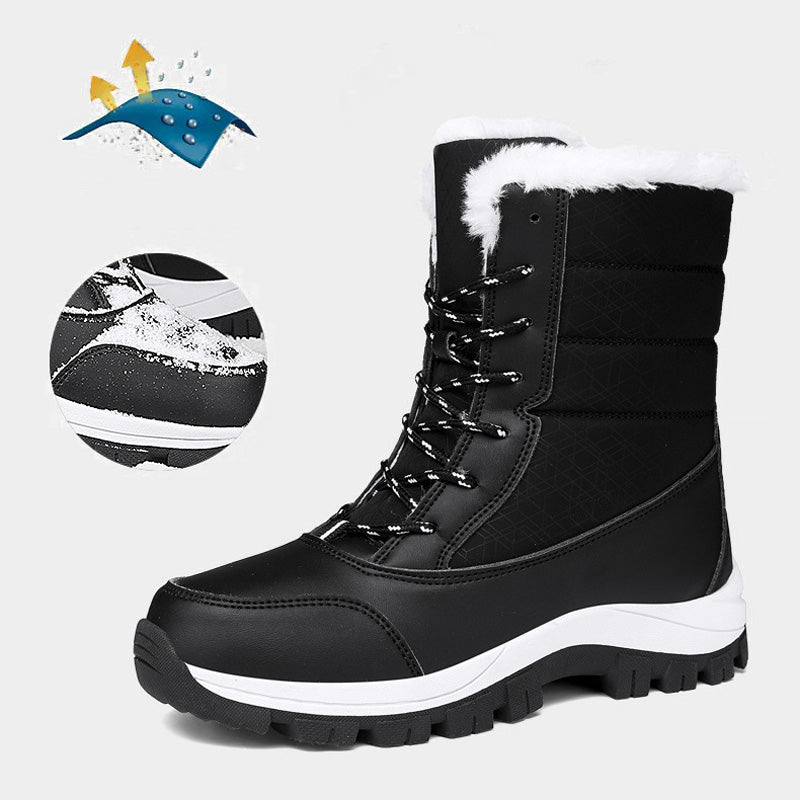Damen Winterstiefel wasserdicht und warm gefüttert | Winterboots mit rutschfester Profilsohle und Kunstfellbesatz für Schnee und Regen
