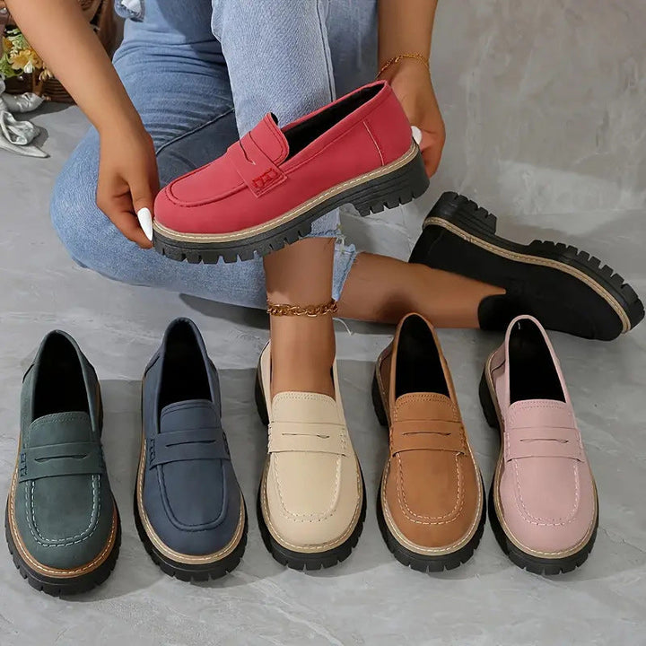 Mocassini da donna in pelle scamosciata con suola platform 4,5 cm | Slip-on, punta tonda | Suola in gomma antiscivolo | 7 colori