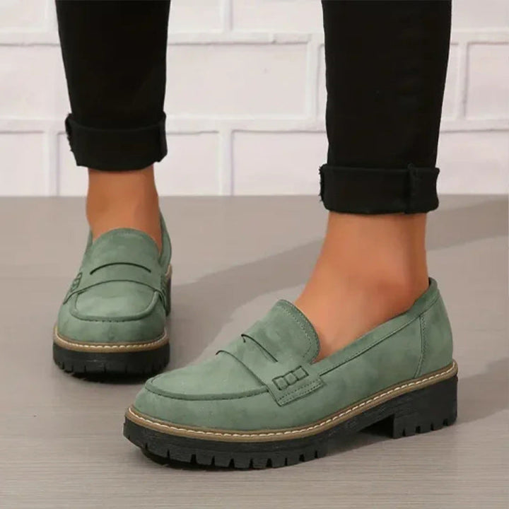 Mocassini da donna in pelle scamosciata con suola platform 4,5 cm | Slip-on, punta tonda | Suola in gomma antiscivolo | 7 colori