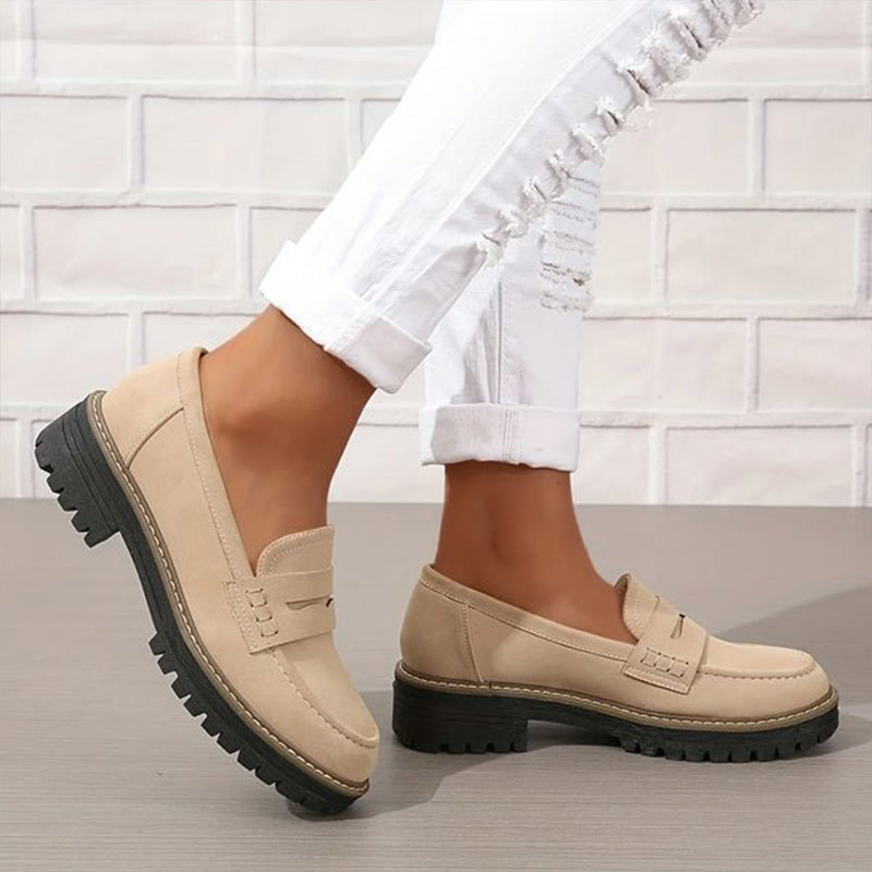 Mocassini da donna in pelle scamosciata con suola platform 4,5 cm | Slip-on, punta tonda | Suola in gomma antiscivolo | 7 colori
