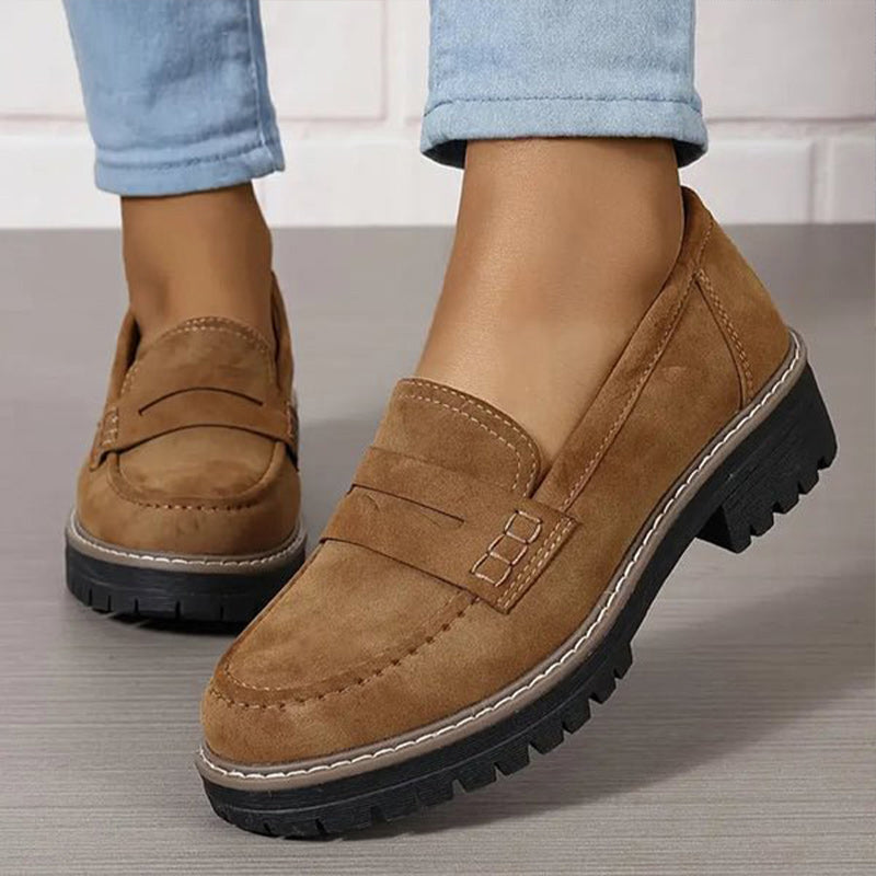 Mocassini da donna in pelle scamosciata con suola platform 4,5 cm | Slip-on, punta tonda | Suola in gomma antiscivolo | 7 colori