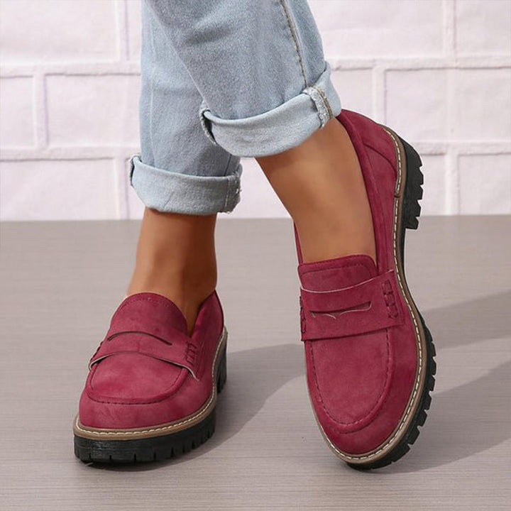 Mocassini da donna in pelle scamosciata con suola platform 4,5 cm | Slip-on, punta tonda | Suola in gomma antiscivolo | 7 colori