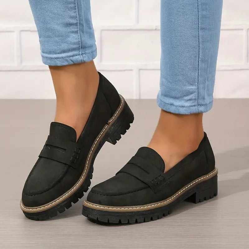 Mocassini da donna in pelle scamosciata con suola platform 4,5 cm | Slip-on, punta tonda | Suola in gomma antiscivolo | 7 colori
