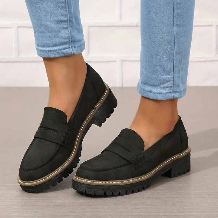 Mocassini da donna in pelle scamosciata con suola platform 4,5 cm | Slip-on, punta tonda | Suola in gomma antiscivolo | 7 colori