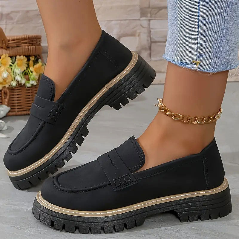 Mocassini da donna in pelle scamosciata con suola platform 4,5 cm | Slip-on, punta tonda | Suola in gomma antiscivolo | 7 colori