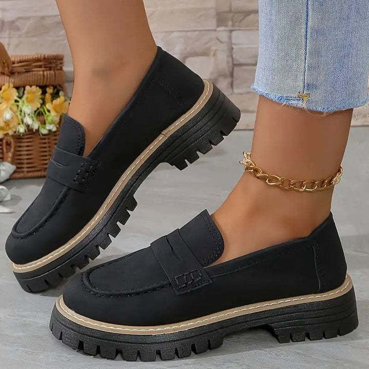 Mocassini da donna in pelle scamosciata con suola platform 4,5 cm | Slip-on, punta tonda | Suola in gomma antiscivolo | 7 colori