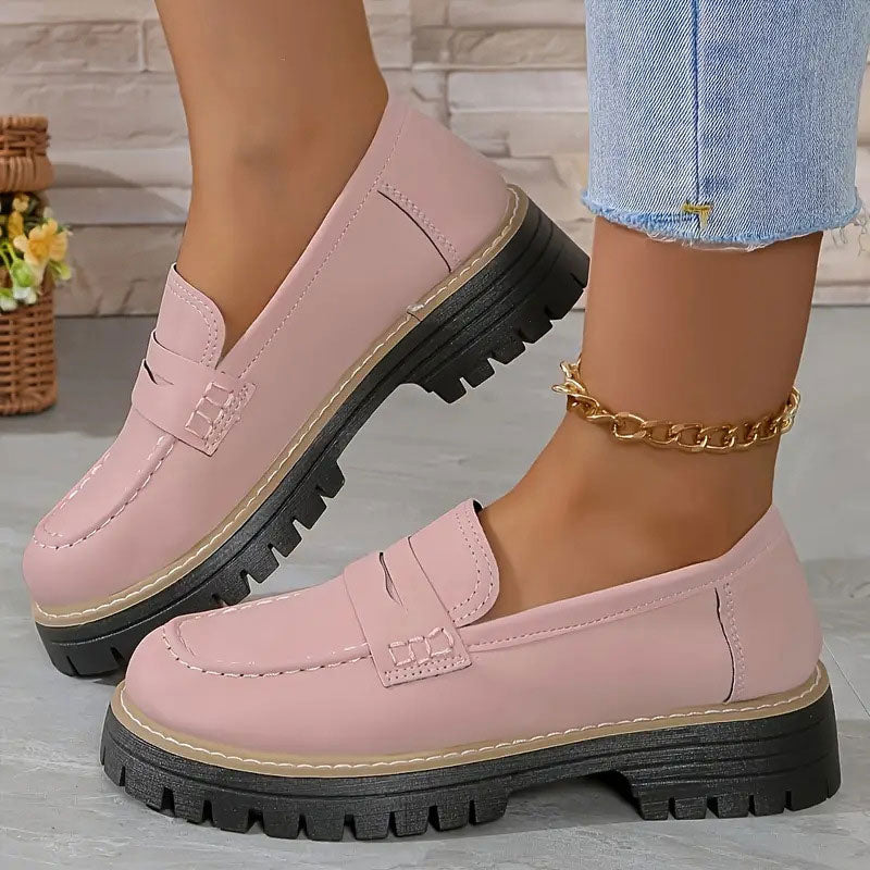 Mocassini da donna in pelle scamosciata con suola platform 4,5 cm | Slip-on, punta tonda | Suola in gomma antiscivolo | 7 colori