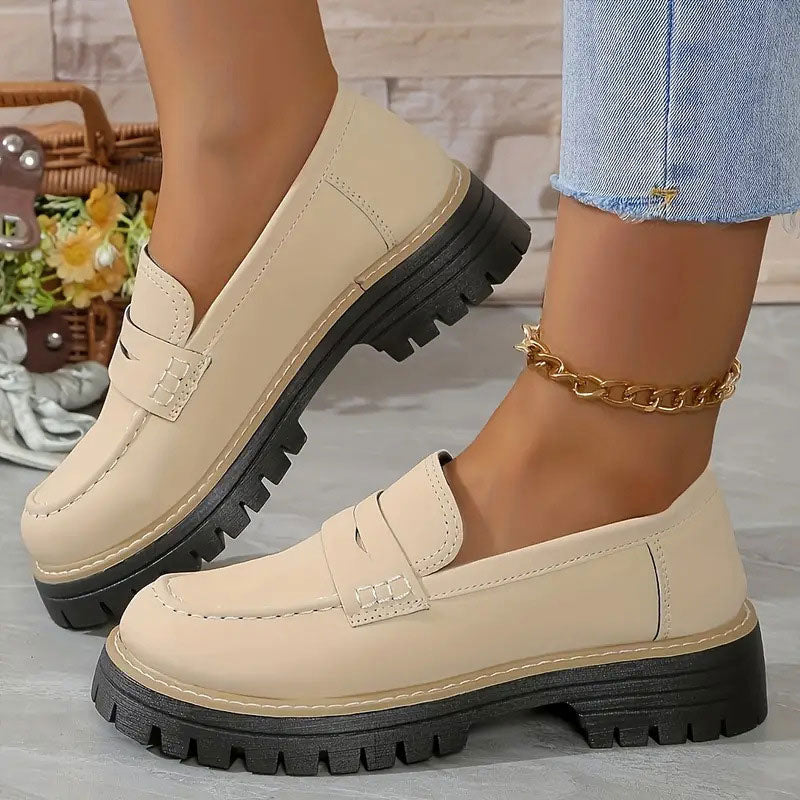 Mocassini da donna in pelle scamosciata con suola platform 4,5 cm | Slip-on, punta tonda | Suola in gomma antiscivolo | 7 colori