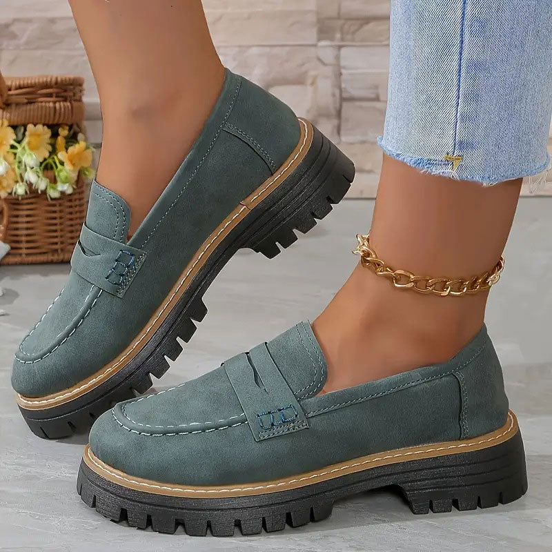 Mocassini da donna in pelle scamosciata con suola platform 4,5 cm | Slip-on, punta tonda | Suola in gomma antiscivolo | 7 colori