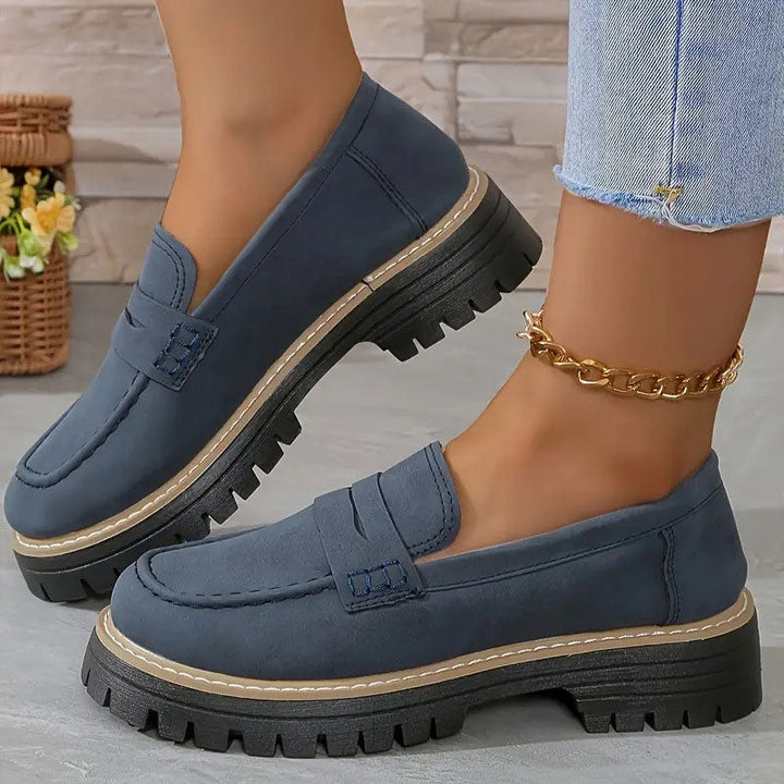 Mocassini da donna in pelle scamosciata con suola platform 4,5 cm | Slip-on, punta tonda | Suola in gomma antiscivolo | 7 colori