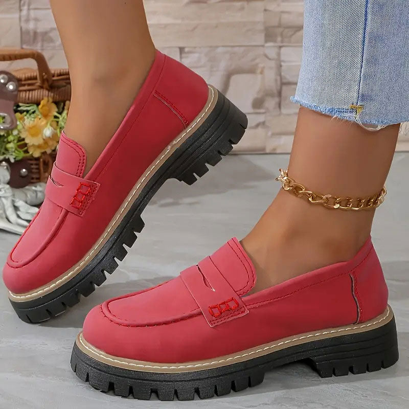 Mocassini da donna in pelle scamosciata con suola platform 4,5 cm | Slip-on, punta tonda | Suola in gomma antiscivolo | 7 colori