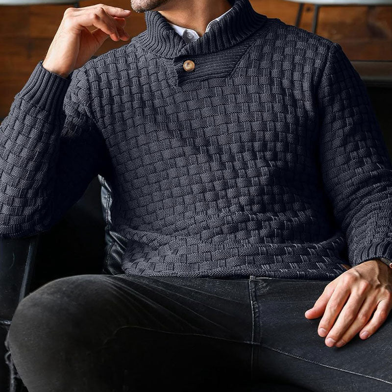 Herren Strickpullover mit Stehkragen | Warmer Pullover mit Knopfleiste, strukturiertem Strickmuster und Rippbündchen für Herbst und Winter