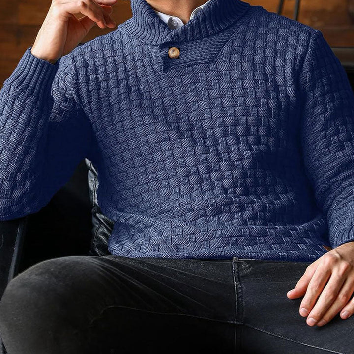 Herren Strickpullover mit Stehkragen | Warmer Pullover mit Knopfleiste, strukturiertem Strickmuster und Rippbündchen für Herbst und Winter