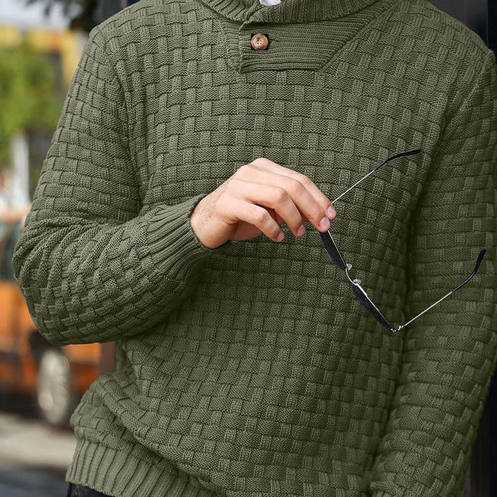 Herren Strickpullover mit Stehkragen | Warmer Pullover mit Knopfleiste, strukturiertem Strickmuster und Rippbündchen für Herbst und Winter