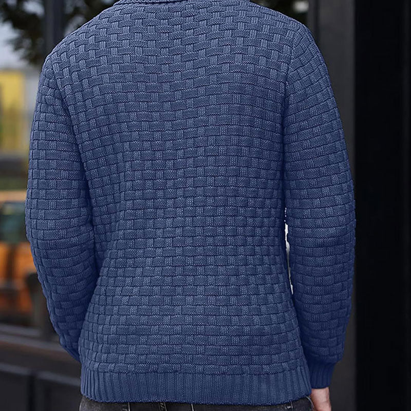 Herren Strickpullover mit Stehkragen | Warmer Pullover mit Knopfleiste, strukturiertem Strickmuster und Rippbündchen für Herbst und Winter