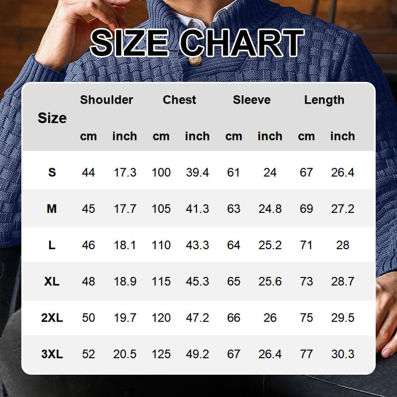 Herren Strickpullover mit Stehkragen | Warmer Pullover mit Knopfleiste, strukturiertem Strickmuster und Rippbündchen für Herbst und Winter
