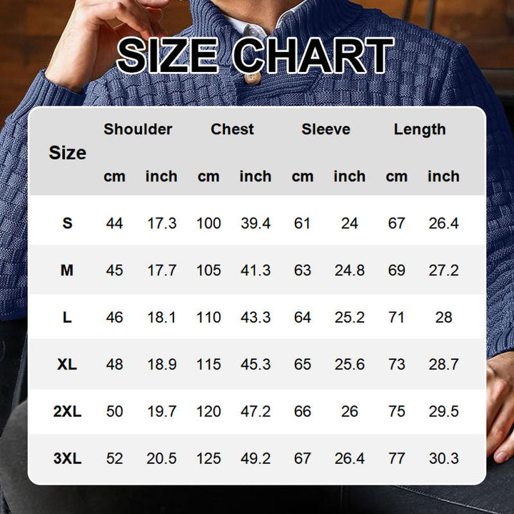 Herren Strickpullover mit Stehkragen | Warmer Pullover mit Knopfleiste, strukturiertem Strickmuster und Rippbündchen für Herbst und Winter