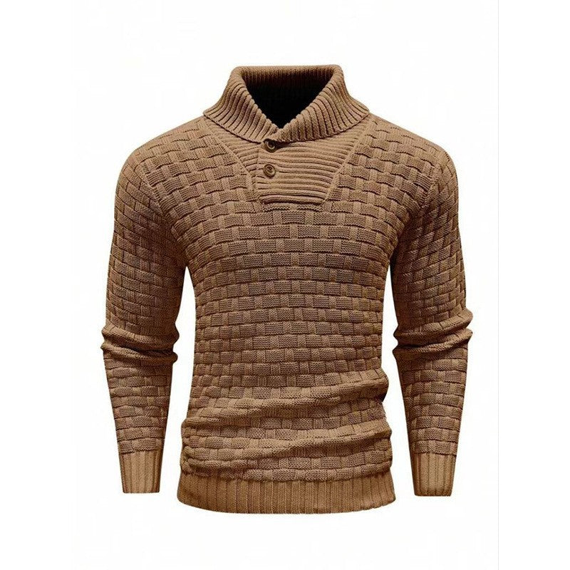 Herren Strickpullover mit Stehkragen | Warmer Pullover mit Knopfleiste, strukturiertem Strickmuster und Rippbündchen für Herbst und Winter