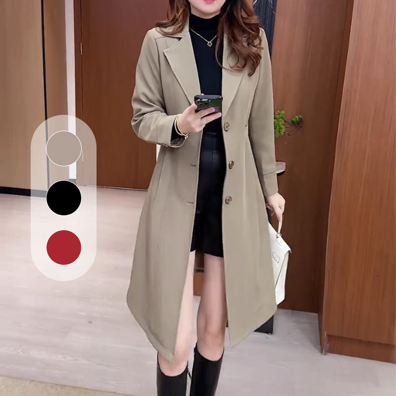 Damen Trenchcoat gefüttert | Warmer Wintermantel mit Reverskragen und taillierter Passform