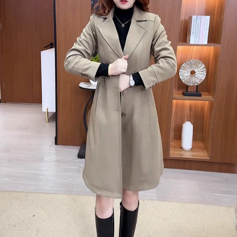 Damen Trenchcoat gefüttert | Warmer Wintermantel mit Reverskragen und taillierter Passform