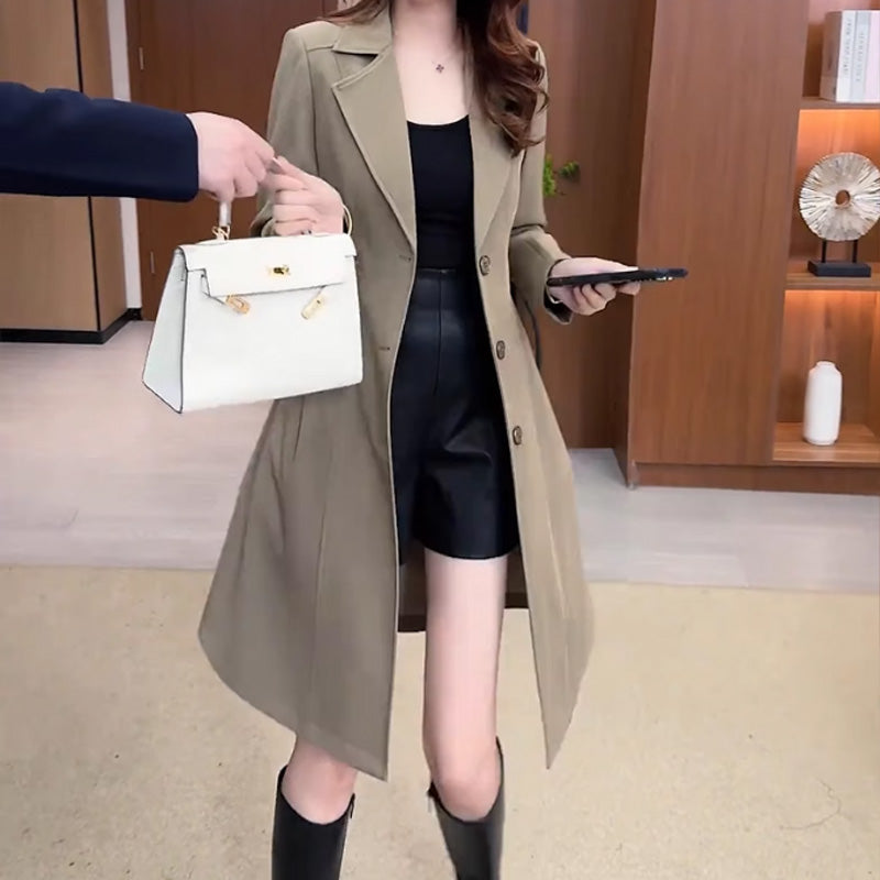 Damen Trenchcoat gefüttert | Warmer Wintermantel mit Reverskragen und taillierter Passform