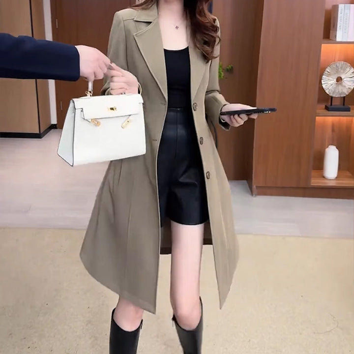 Damen Trenchcoat gefüttert | Warmer Wintermantel mit Reverskragen und taillierter Passform