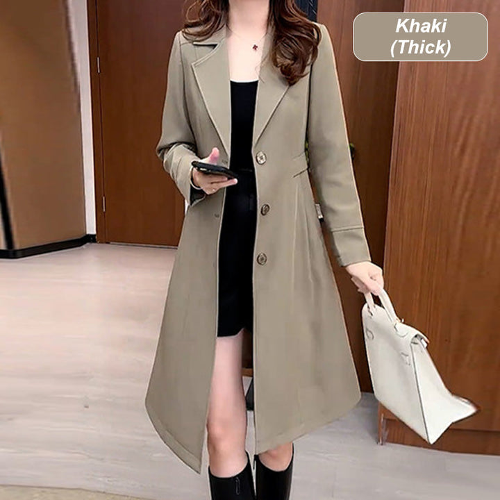 Damen Trenchcoat gefüttert | Warmer Wintermantel mit Reverskragen und taillierter Passform