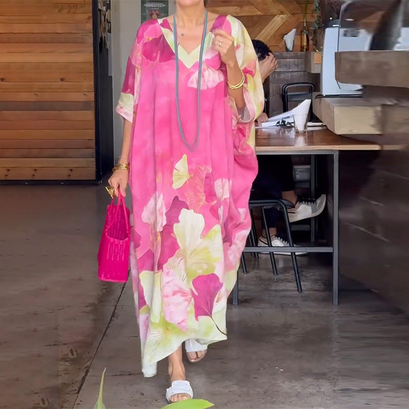 GIMA Maxikleid mit Blumenmuster &amp; langen, weiten Ärmeln | Luftig, fließend &amp; bequem | Slip-on Schnitt für Alltag &amp; Urlaub