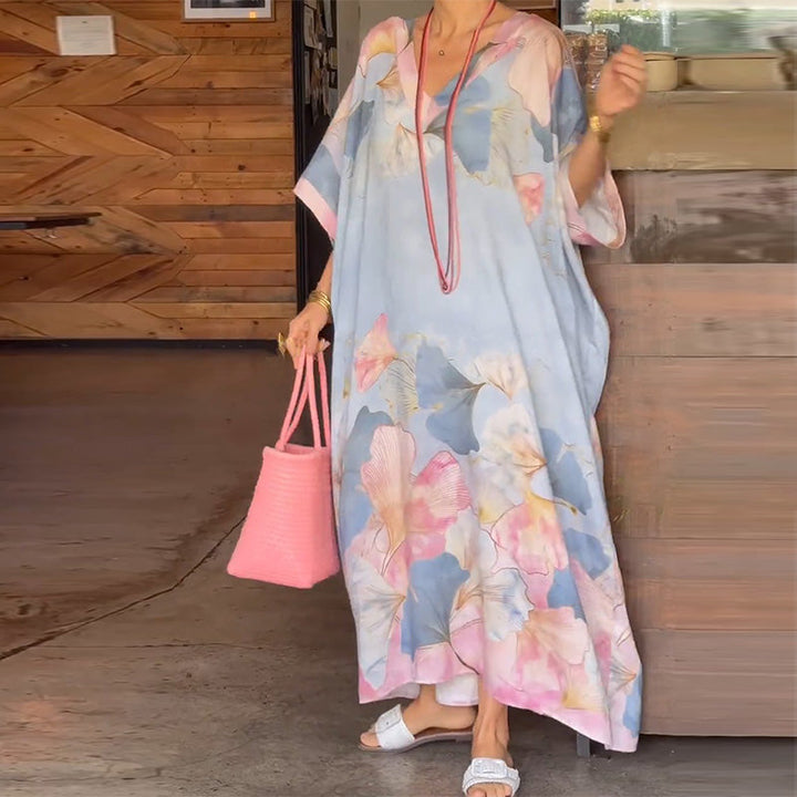 GIMA Maxikleid mit Blumenmuster &amp; langen, weiten Ärmeln | Luftig, fließend &amp; bequem | Slip-on Schnitt für Alltag &amp; Urlaub