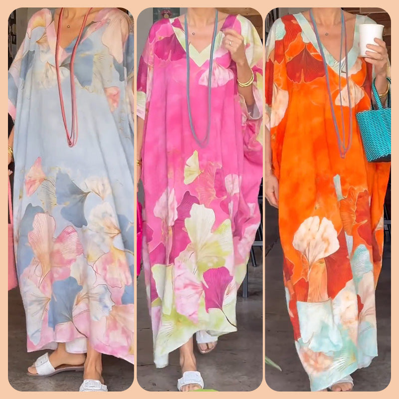 GIMA Maxikleid mit Blumenmuster &amp; langen, weiten Ärmeln | Luftig, fließend &amp; bequem | Slip-on Schnitt für Alltag &amp; Urlaub