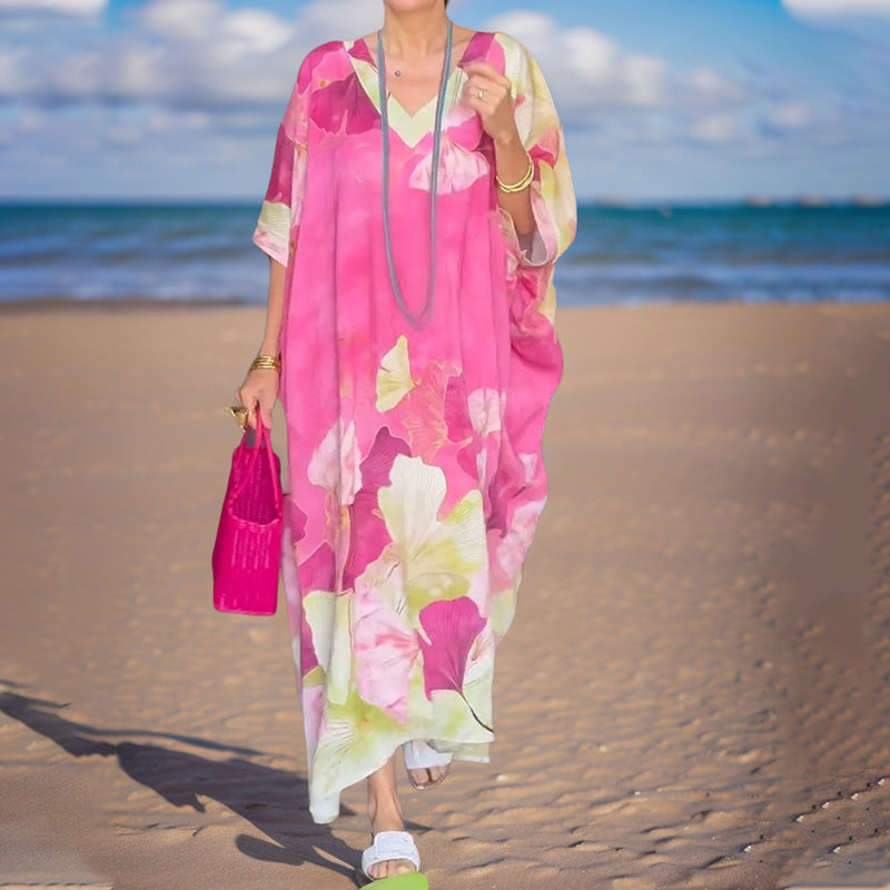 GIMA Maxikleid mit Blumenmuster &amp; langen, weiten Ärmeln | Luftig, fließend &amp; bequem | Slip-on Schnitt für Alltag &amp; Urlaub