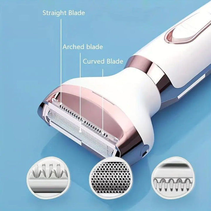 4-in-1 electric shaver for women cordless | 4 attachments: shaving, trimming, peeling, facial cleansing | 90 min battery | IPX6