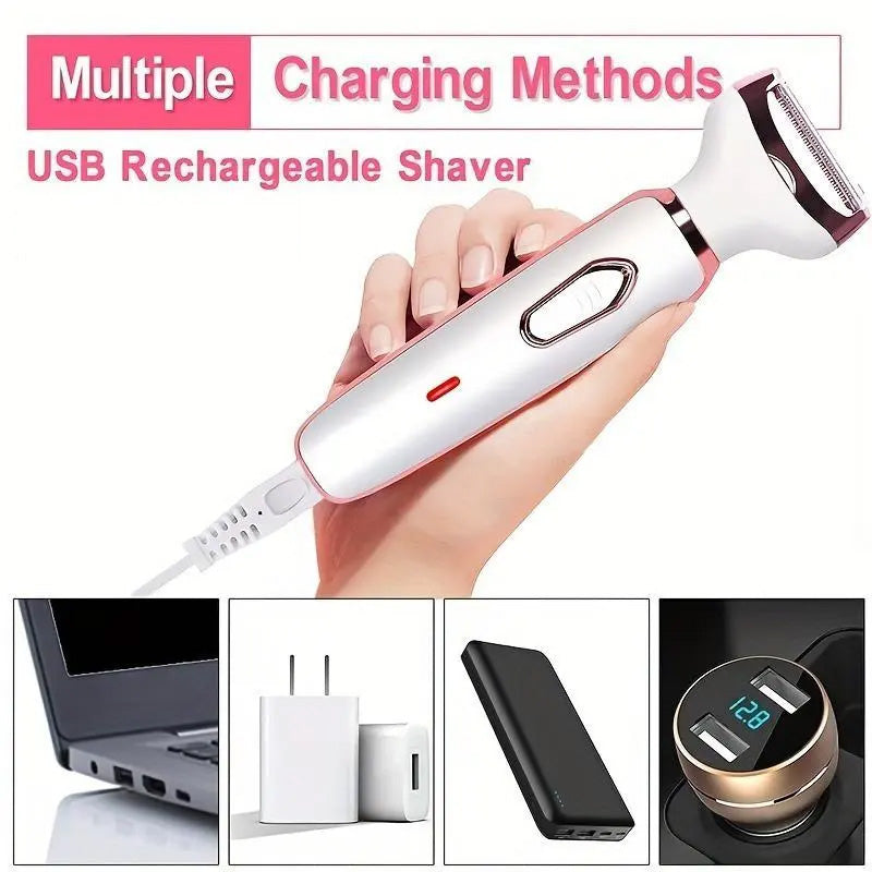 4-in-1 electric shaver for women cordless | 4 attachments: shaving, trimming, peeling, facial cleansing | 90 min battery | IPX6