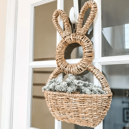 Begrenzte Zeit 50% Rabatt - Handgemachter Hasenkorb zum Aufhängen an der Wand, Frühlingsdekor