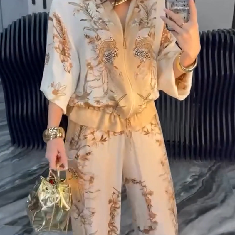 Elegant zip-up set (2-piece) | Jacket with zipper + matching pants | Clean lounge-to-street outfit | Sizes (according to selection)