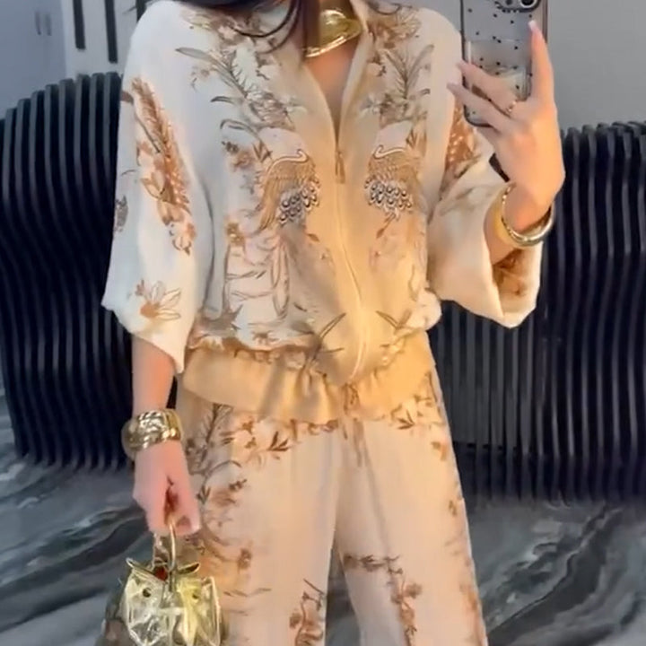 Elegant zip-up set (2-piece) | Jacket with zipper + matching pants | Clean lounge-to-street outfit | Sizes (according to selection)
