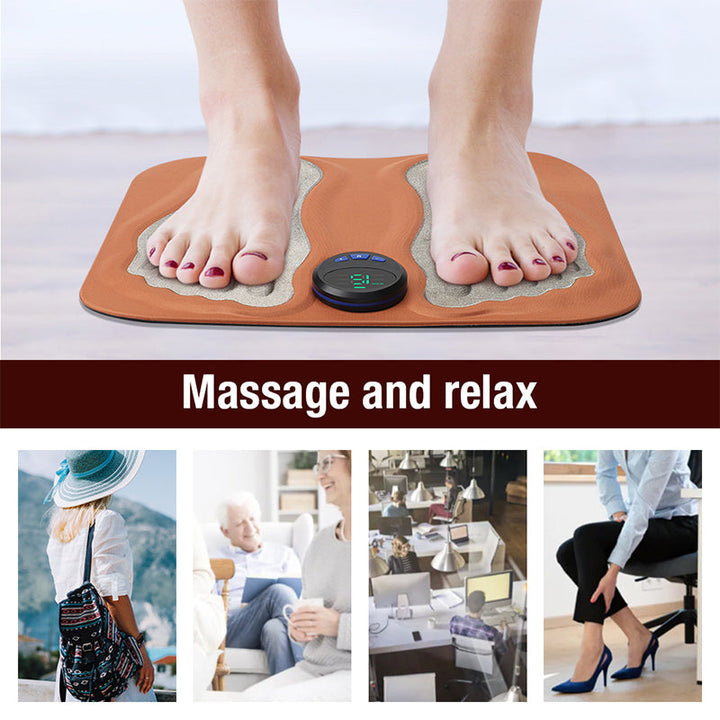 EMS Fußmassage Matte | Elektrische Fußmatte mit 6 Programmen, 9 Intensitätsstufen, Fernbedienung und USB-Ladung