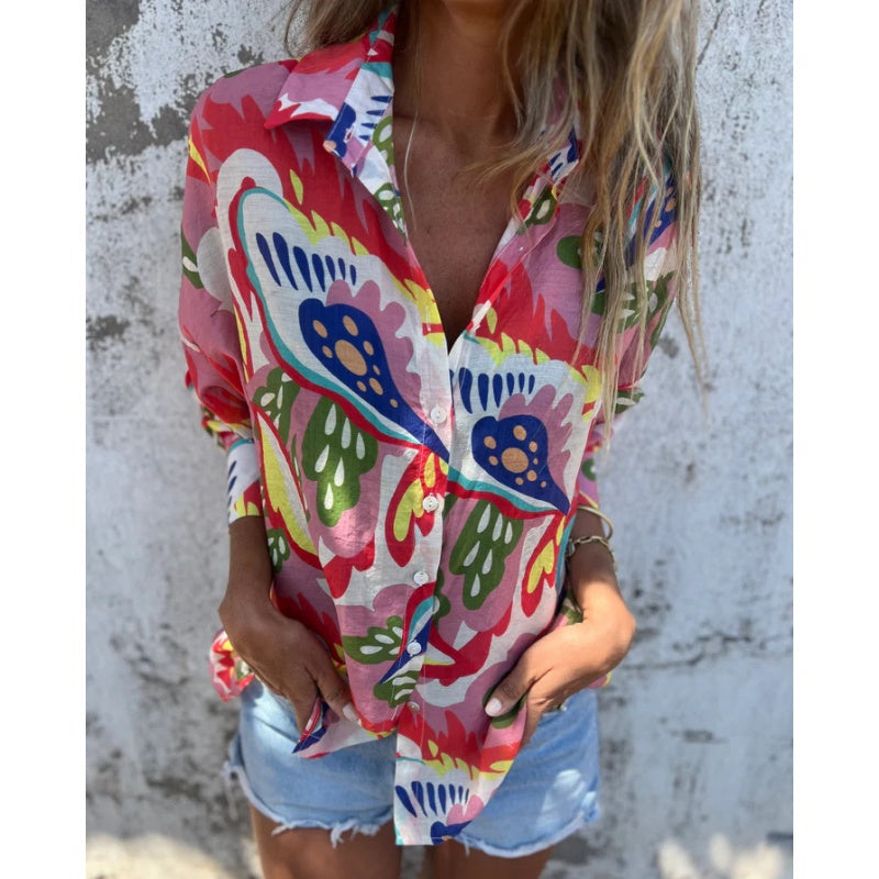 Damen Bluse mit Blumenmuster | Langarmbluse mit Hemdkragen, lockerer Passform und leichtem Tragegefühl