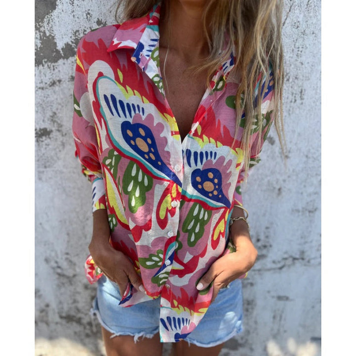 Damen Bluse mit Blumenmuster | Langarmbluse mit Hemdkragen, lockerer Passform und leichtem Tragegefühl
