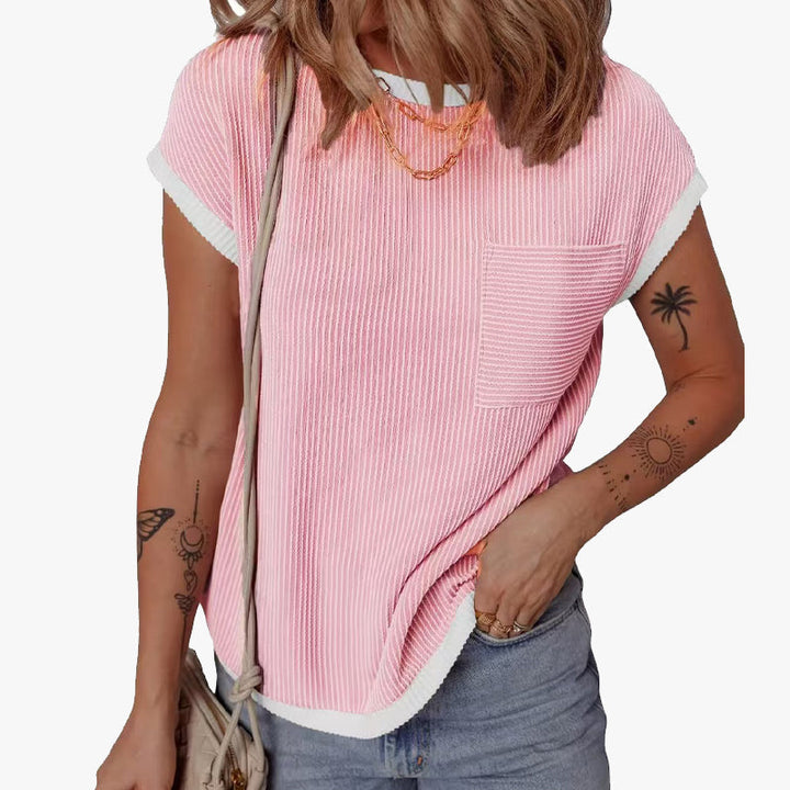 Damen T-Shirt mit Rundhalsausschnitt | Kurzarmshirt mit weicher, elastischer Stoffqualität und lockerem Schnitt