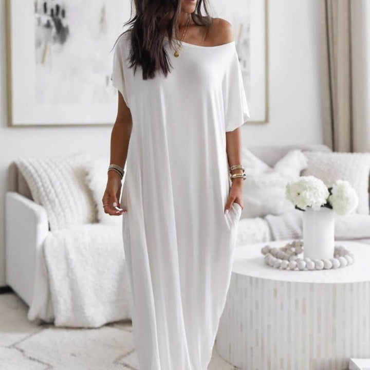 Sommerleichtes V-Ausschnitt Kleid für Damen | Luftiges Freizeitkleid mit Taschen | Atmungsaktives, knitterfreies Sommerkleid