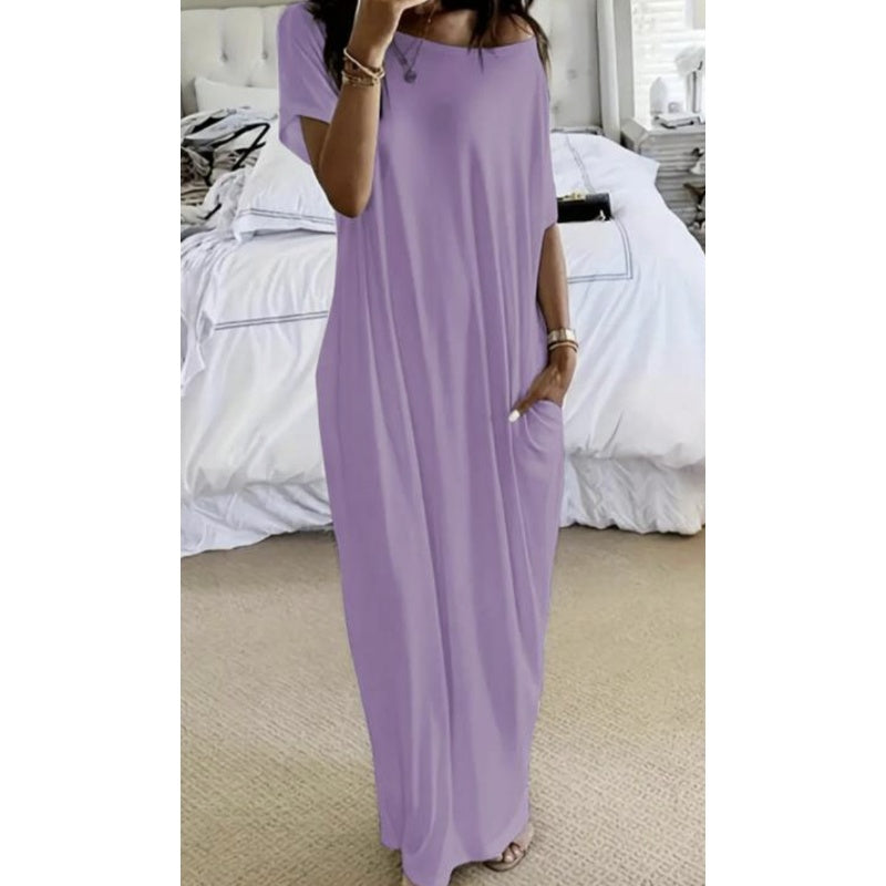 Sommerleichtes V-Ausschnitt Kleid für Damen | Luftiges Freizeitkleid mit Taschen | Atmungsaktives, knitterfreies Sommerkleid