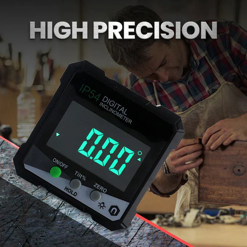 Digital angle meter with laser and magnetic base | ±0.2° accuracy | Rotatable LCD | USB-C rechargeable | IP54