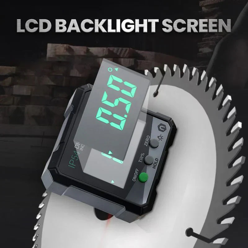 Digital angle meter with laser and magnetic base | ±0.2° accuracy | Rotatable LCD | USB-C rechargeable | IP54