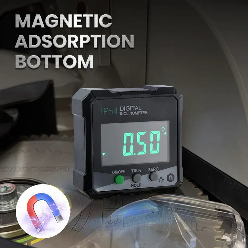 Digital angle meter with laser and magnetic base | ±0.2° accuracy | Rotatable LCD | USB-C rechargeable | IP54