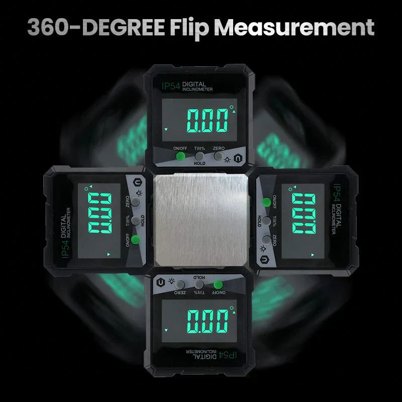 Digital angle meter with laser and magnetic base | ±0.2° accuracy | Rotatable LCD | USB-C rechargeable | IP54