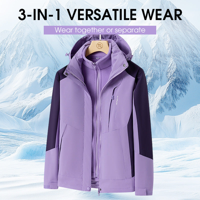 Damen Outdoorjacke | 3-in-1 Jacke mit abnehmbarer Innenjacke, Kapuze, Taschen sowie wind- und wasserabweisender Außenschicht