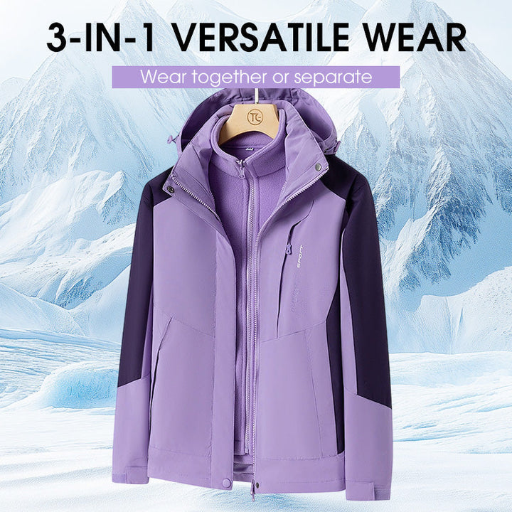 Damen Outdoorjacke | 3-in-1 Jacke mit abnehmbarer Innenjacke, Kapuze, Taschen sowie wind- und wasserabweisender Außenschicht