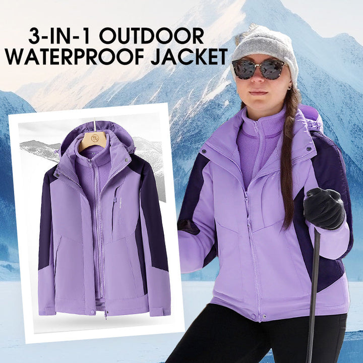Damen Outdoorjacke | 3-in-1 Jacke mit abnehmbarer Innenjacke, Kapuze, Taschen sowie wind- und wasserabweisender Außenschicht