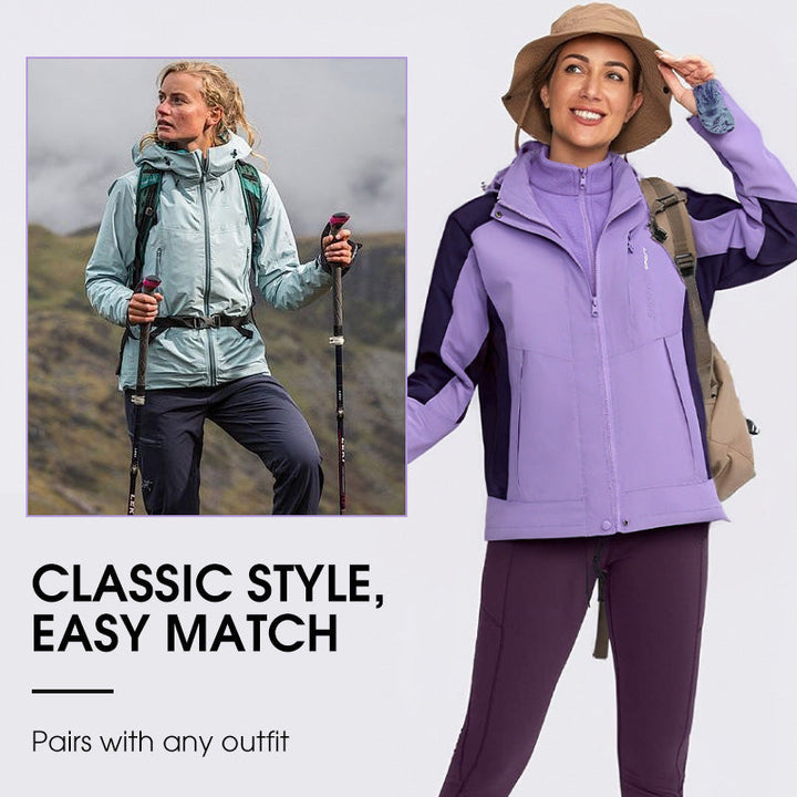 Damen Outdoorjacke | 3-in-1 Jacke mit abnehmbarer Innenjacke, Kapuze, Taschen sowie wind- und wasserabweisender Außenschicht